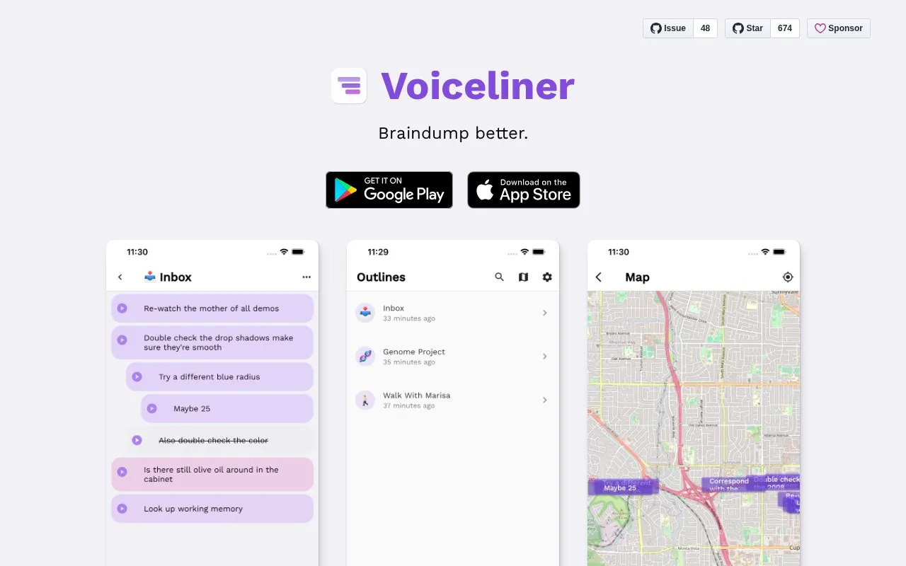 Voiceliner homepage screenshot