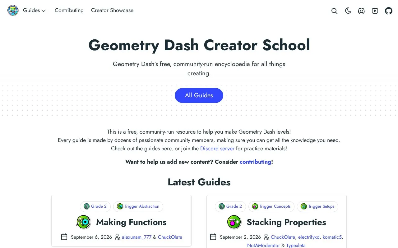 GD Creator School homepage screenshot