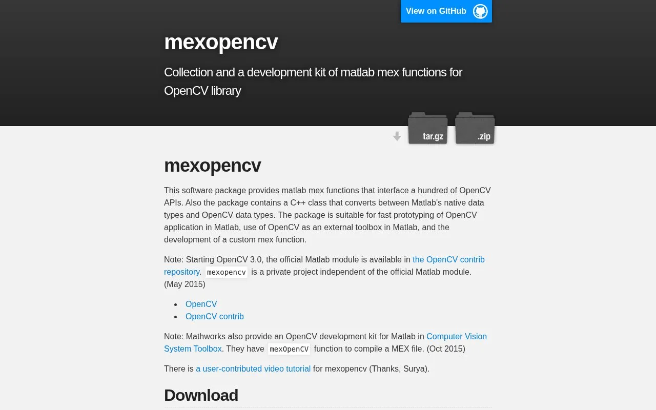 mexopencv homepage screenshot