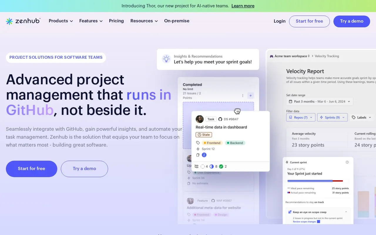 Zenhub homepage screenshot