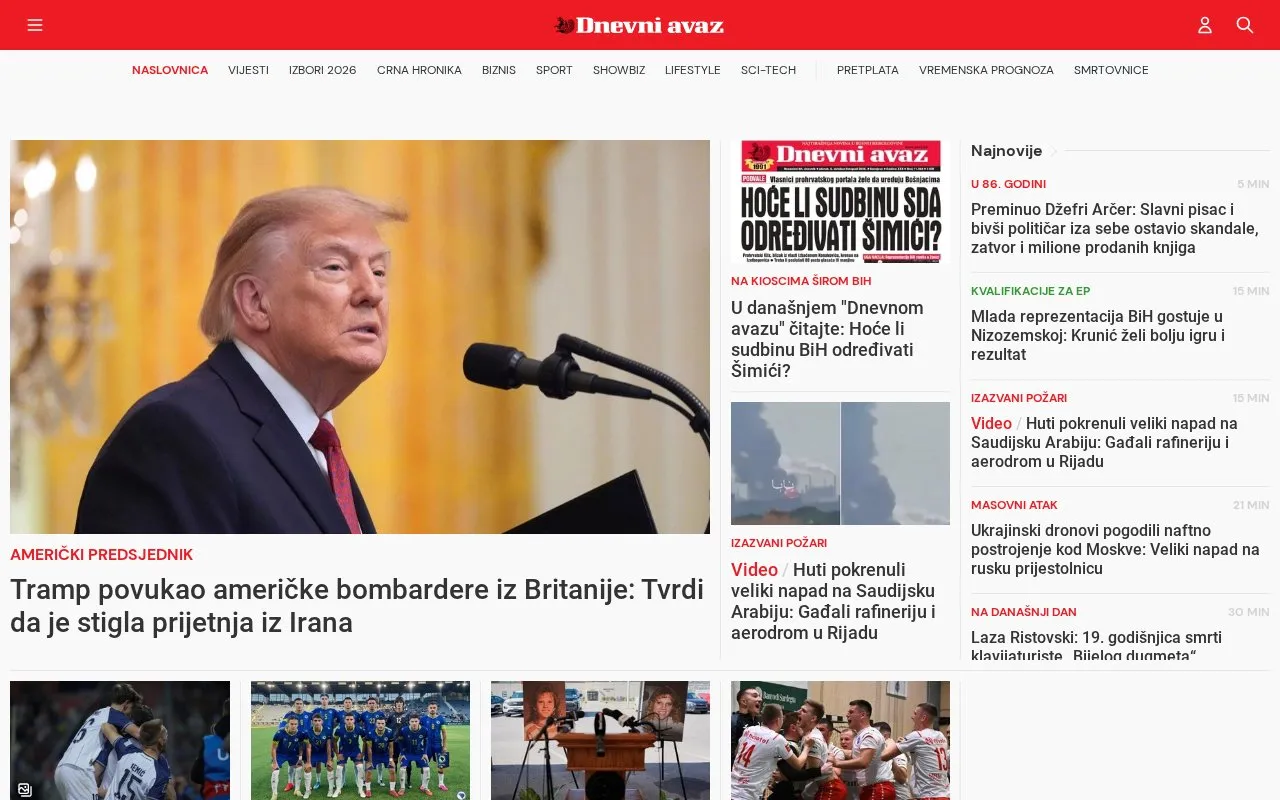 Dnevni avaz homepage screenshot