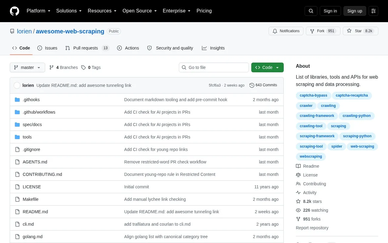 Awesome Web Scraping homepage screenshot