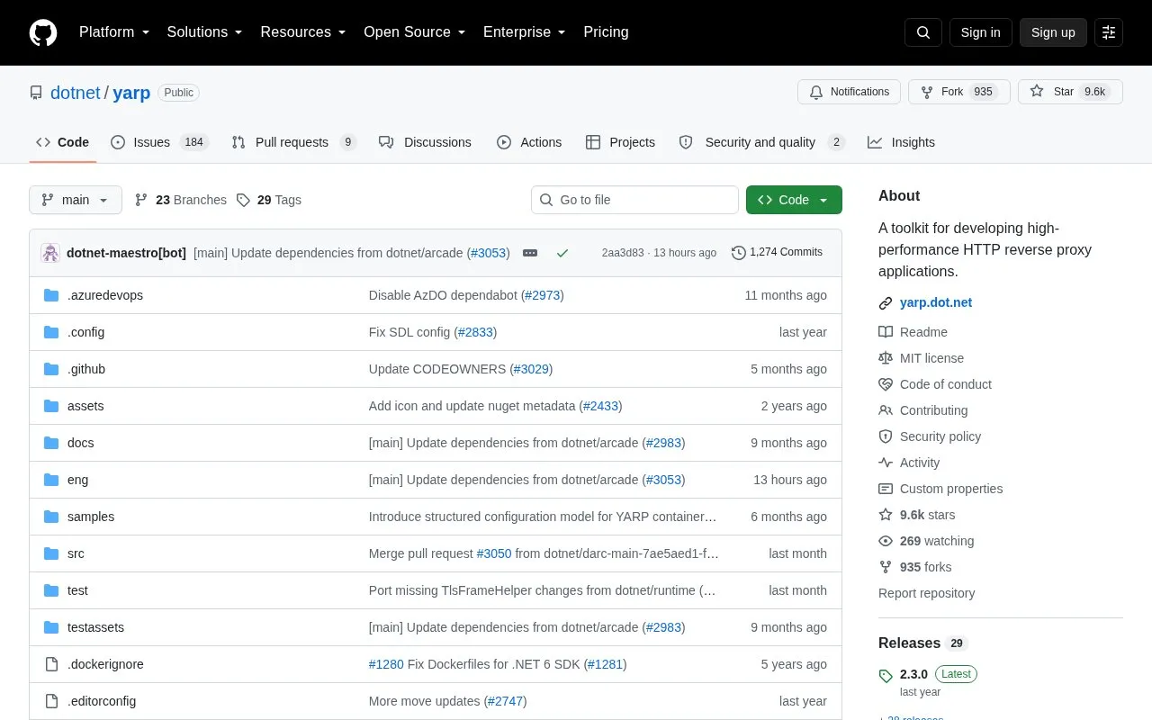YARP homepage screenshot