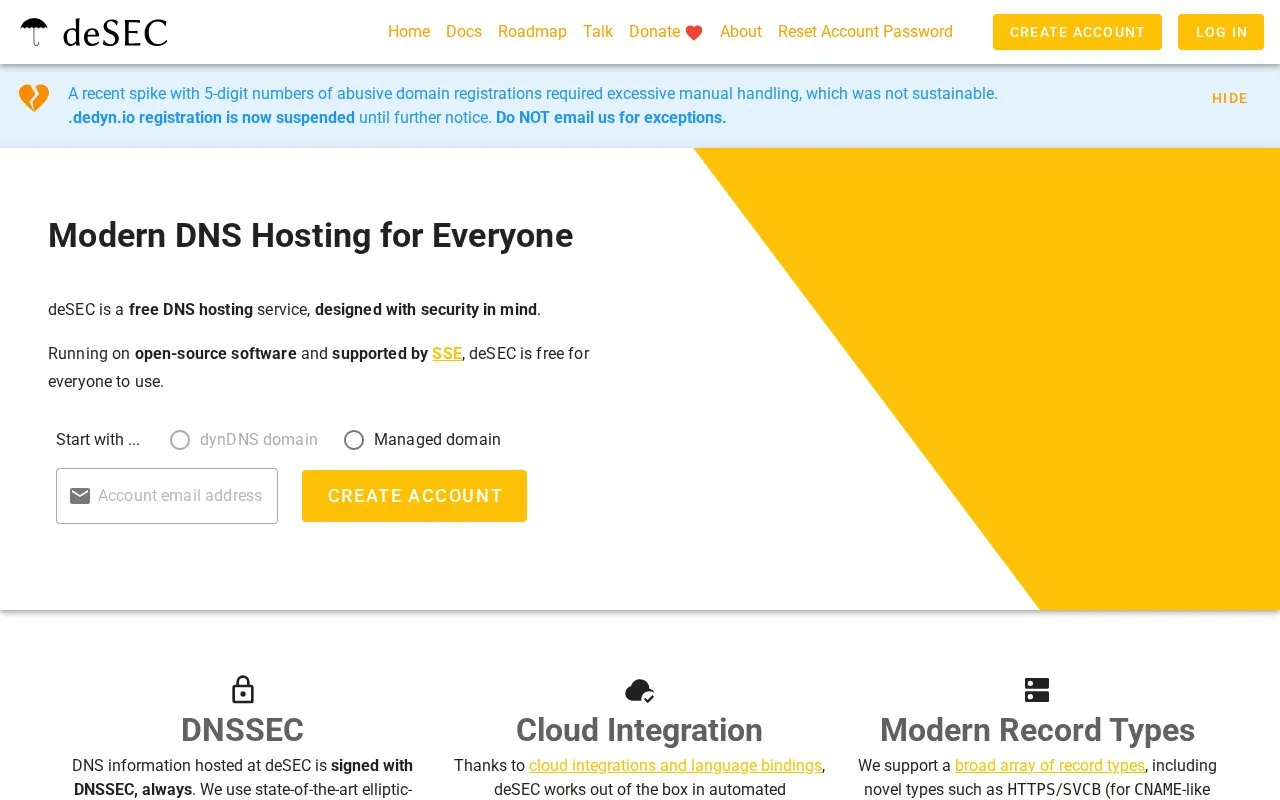 deSEC homepage screenshot