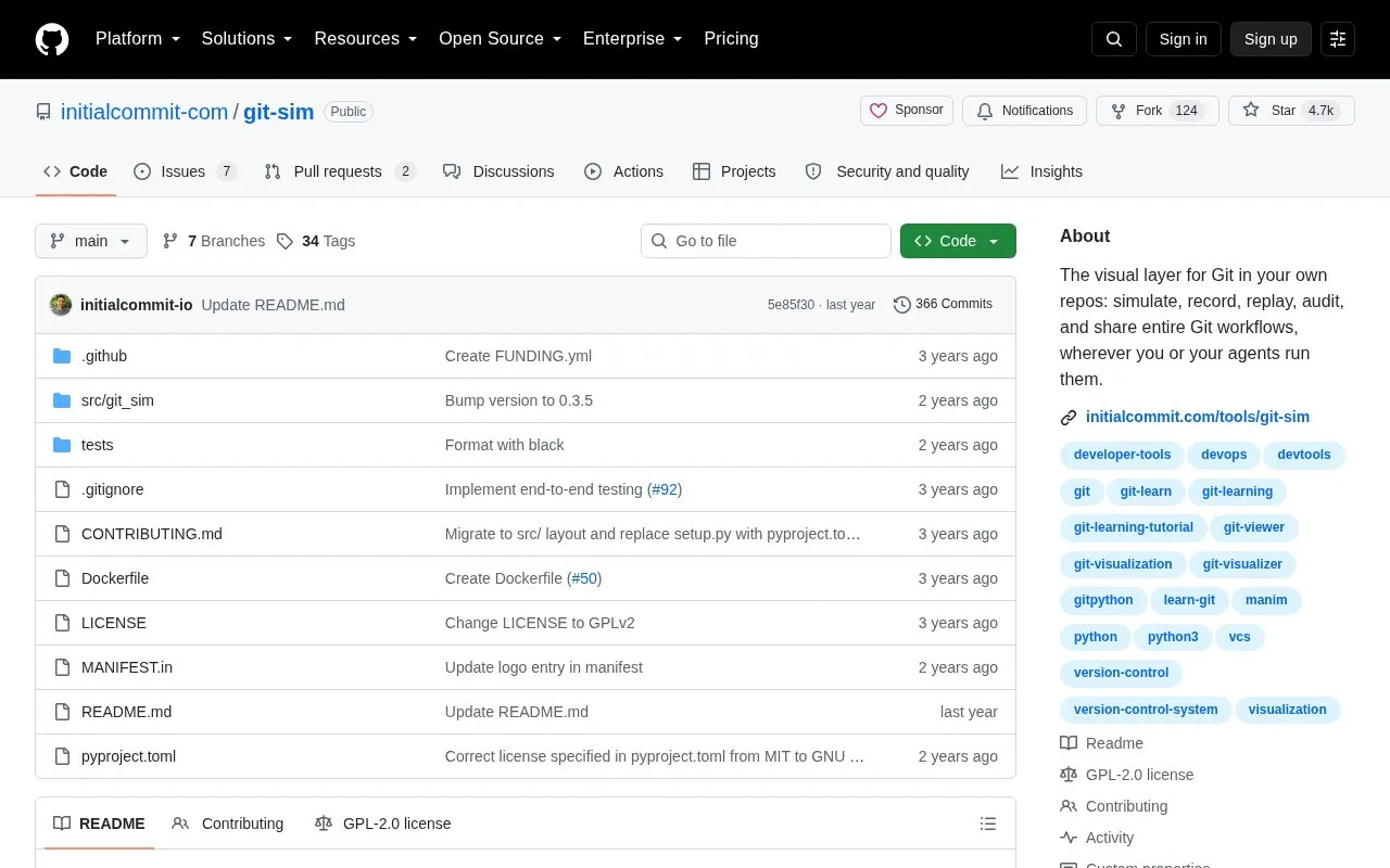 git-sim homepage screenshot