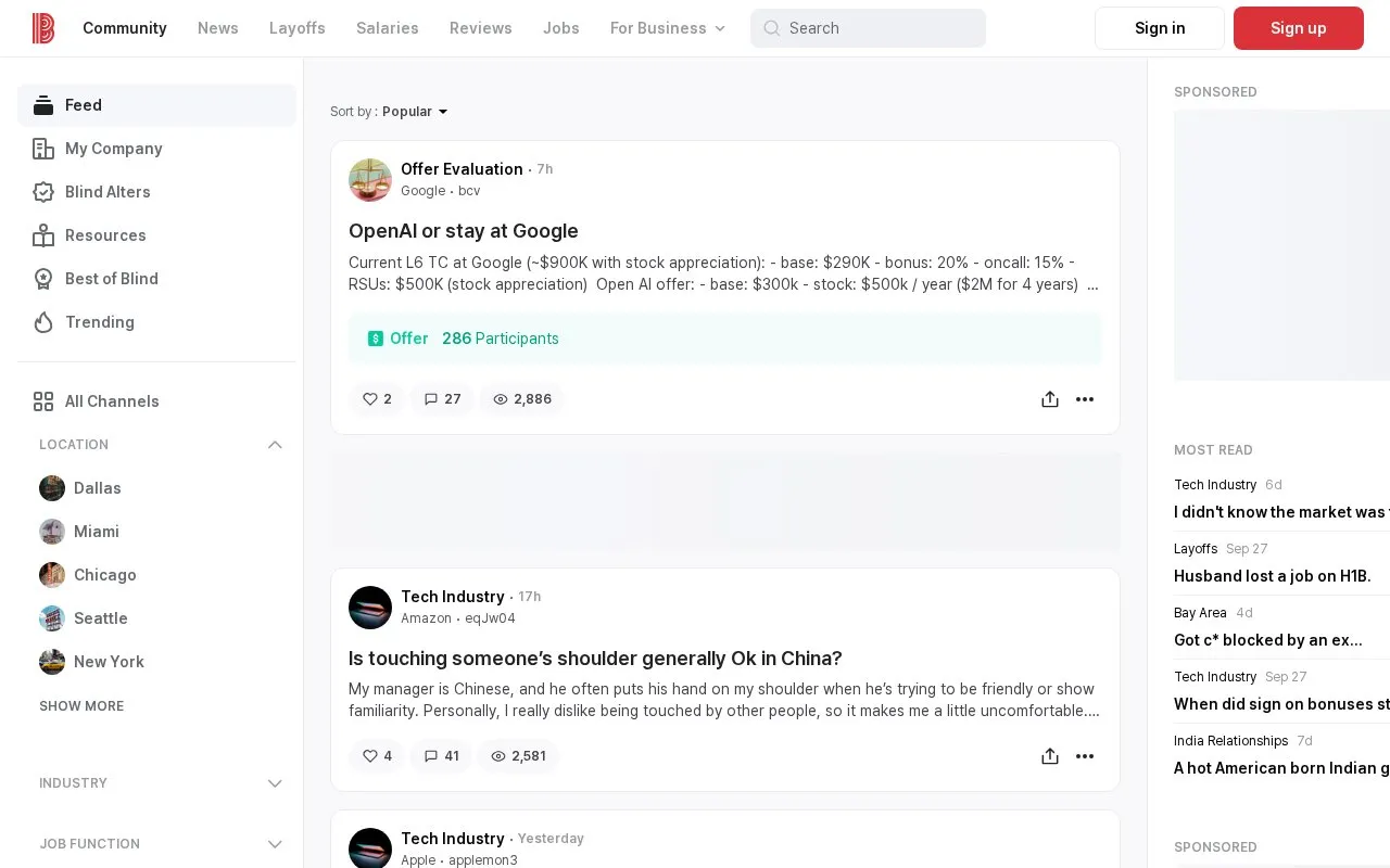 Blind homepage screenshot
