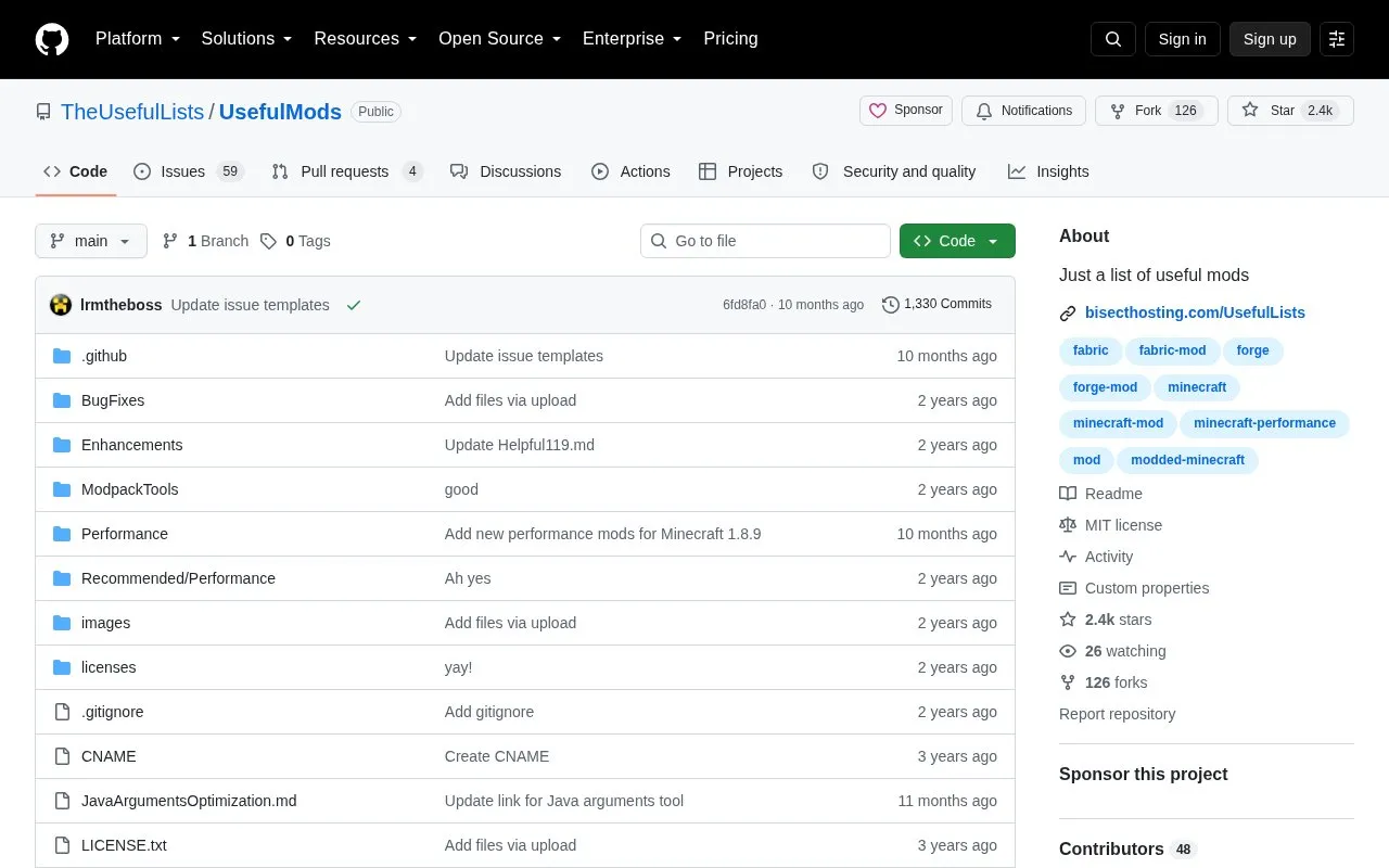 UsefulMods homepage screenshot