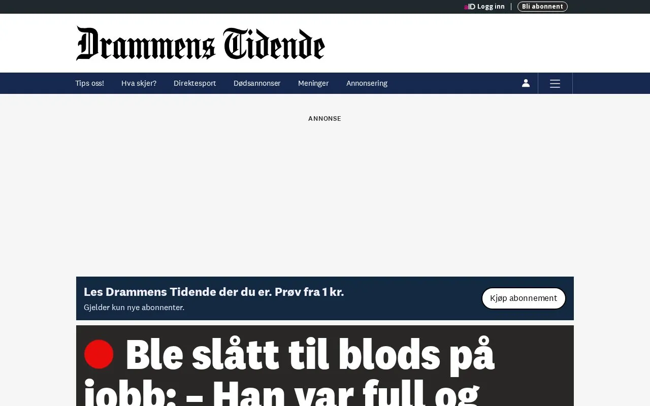 Drammens Tidende homepage screenshot