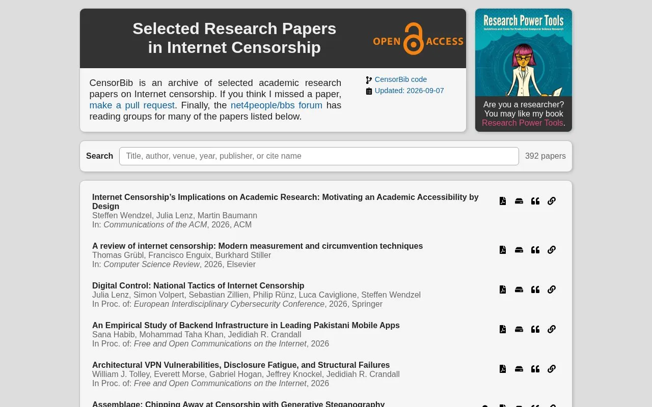 CensorBib homepage screenshot