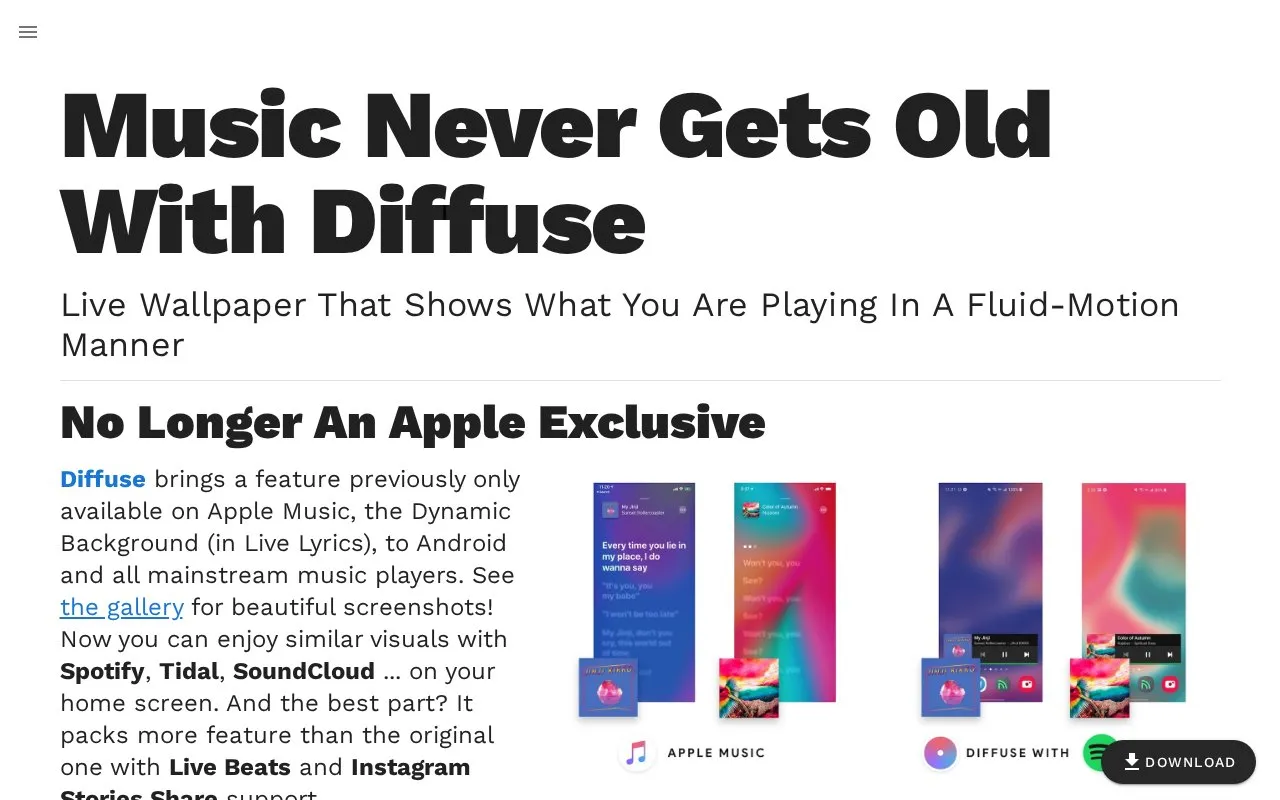 Diffuse homepage screenshot