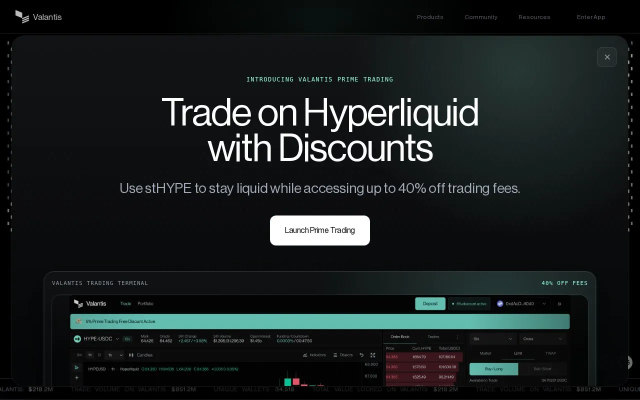 Valantis STEX homepage screenshot