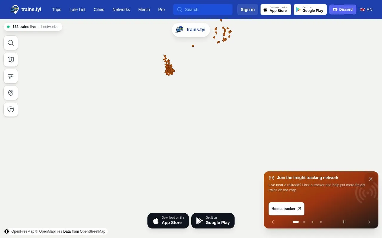 trains.fyi homepage screenshot