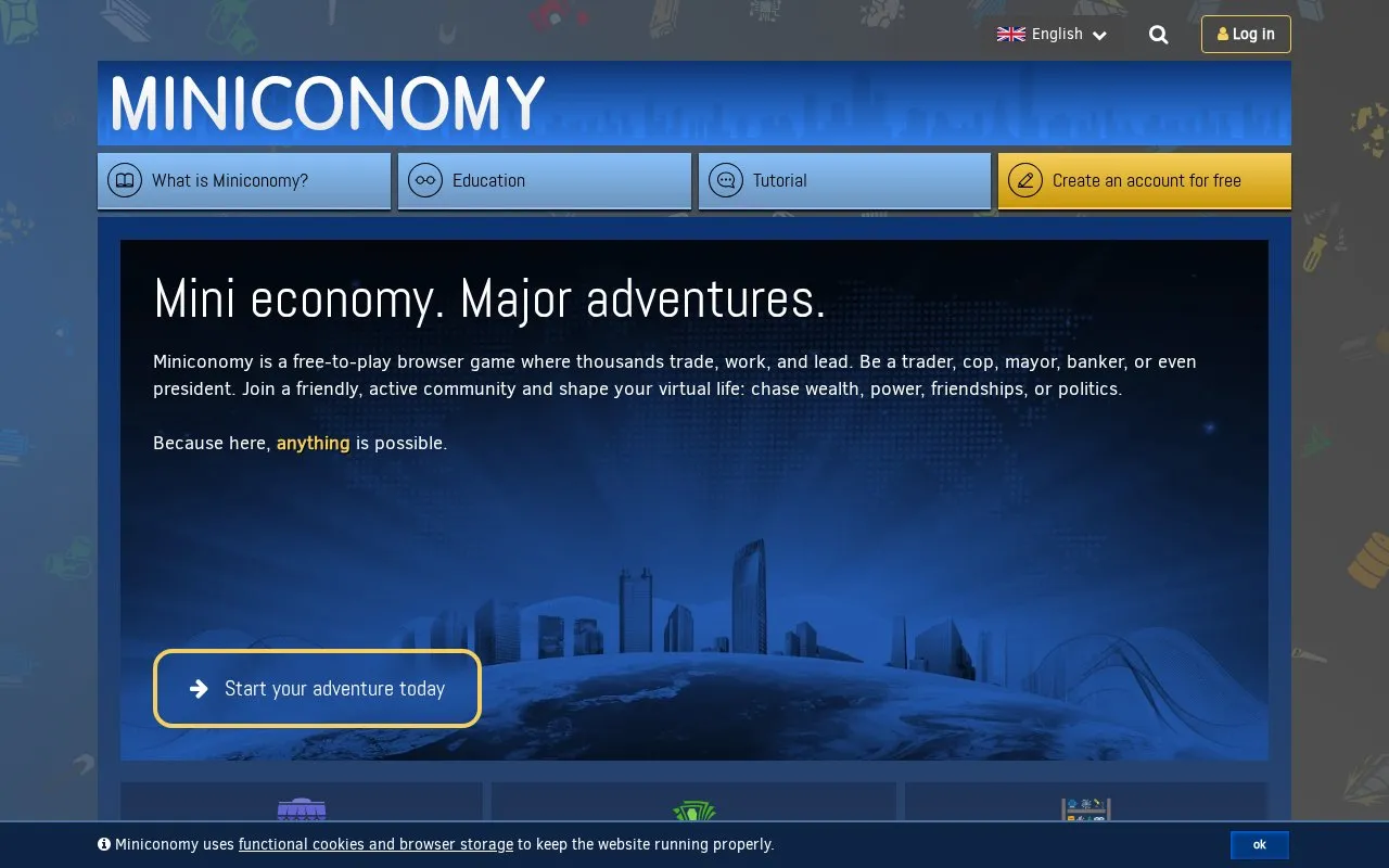 Miniconomy homepage screenshot