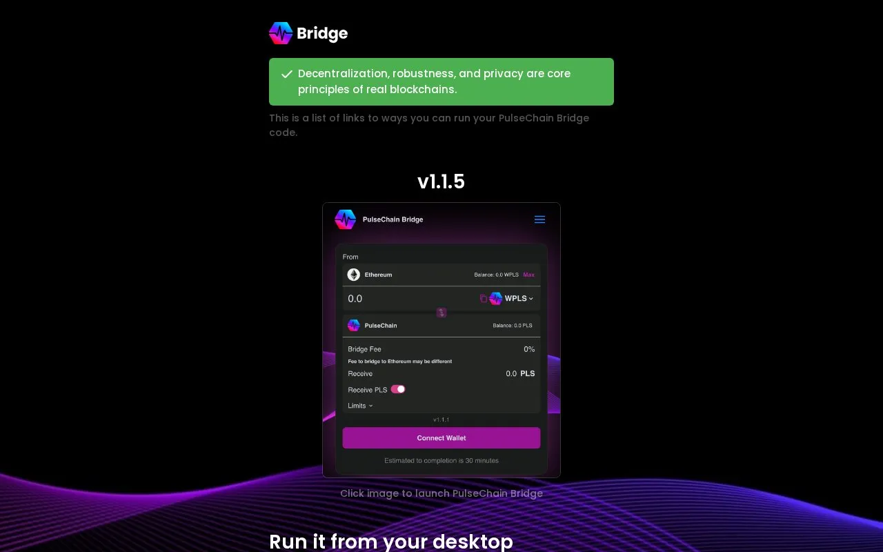 PulseChain Bridge homepage screenshot