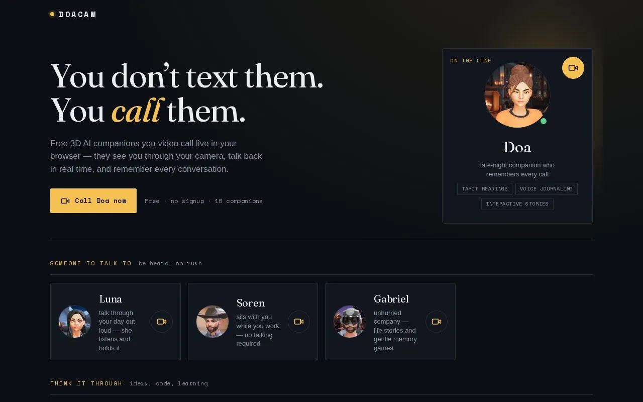 DoaCam homepage screenshot