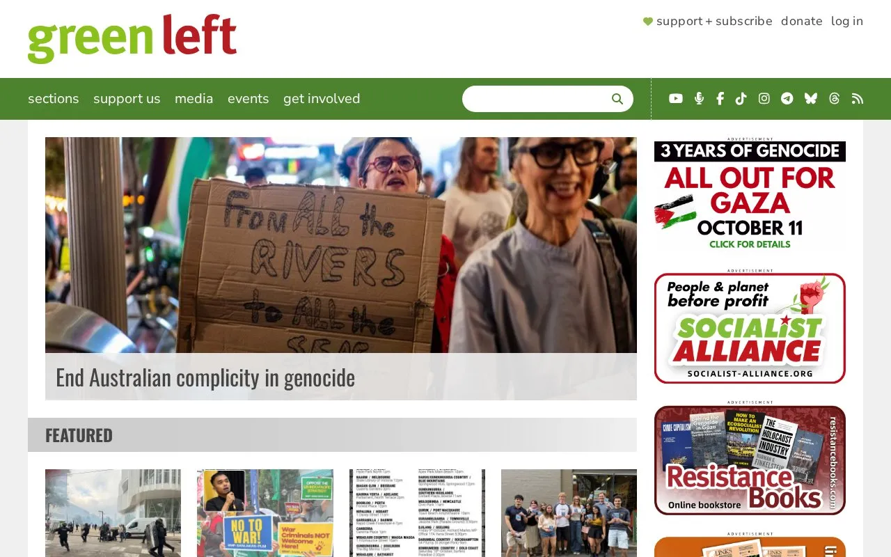 Green Left Weekly homepage screenshot