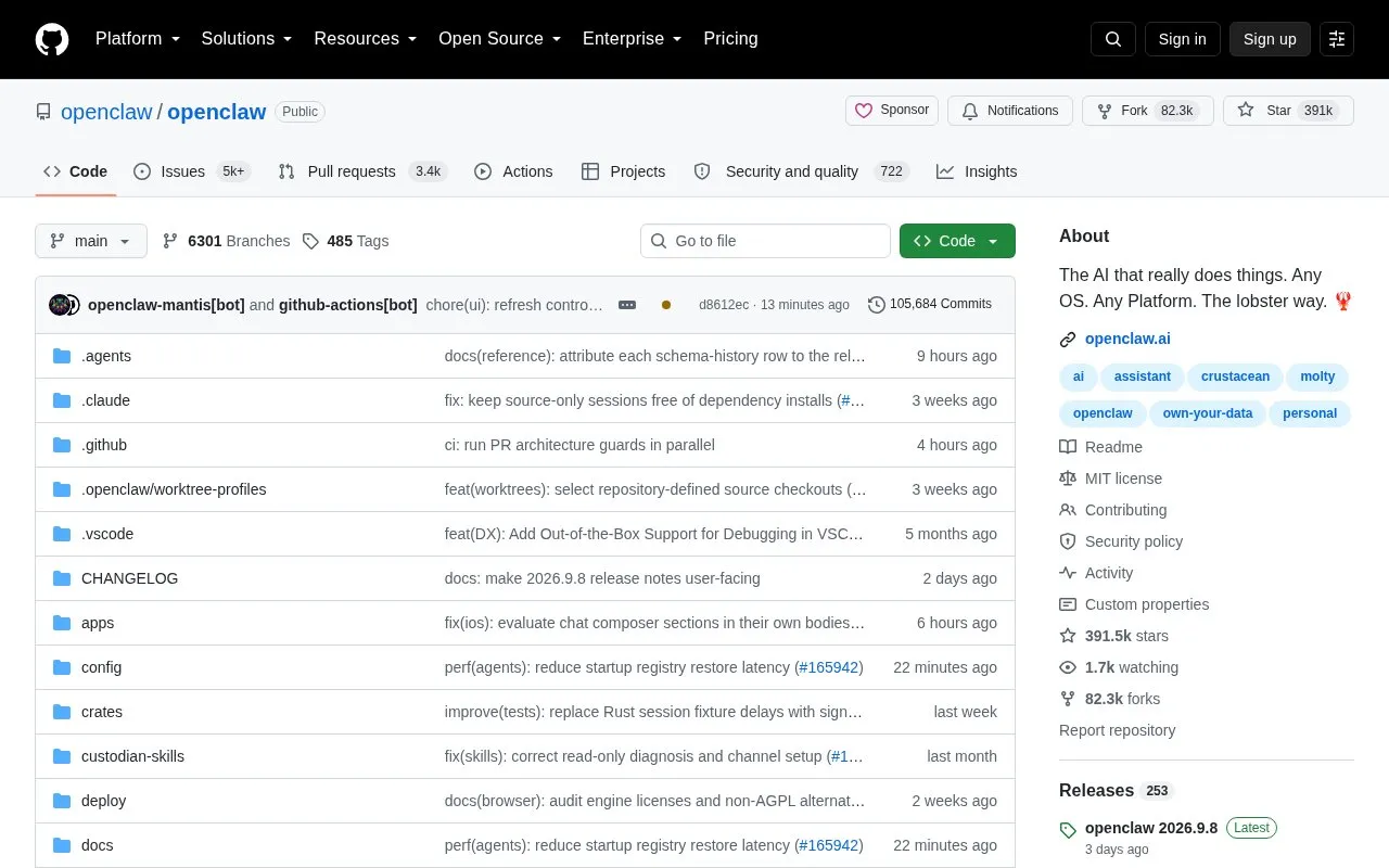 Openclaw homepage screenshot