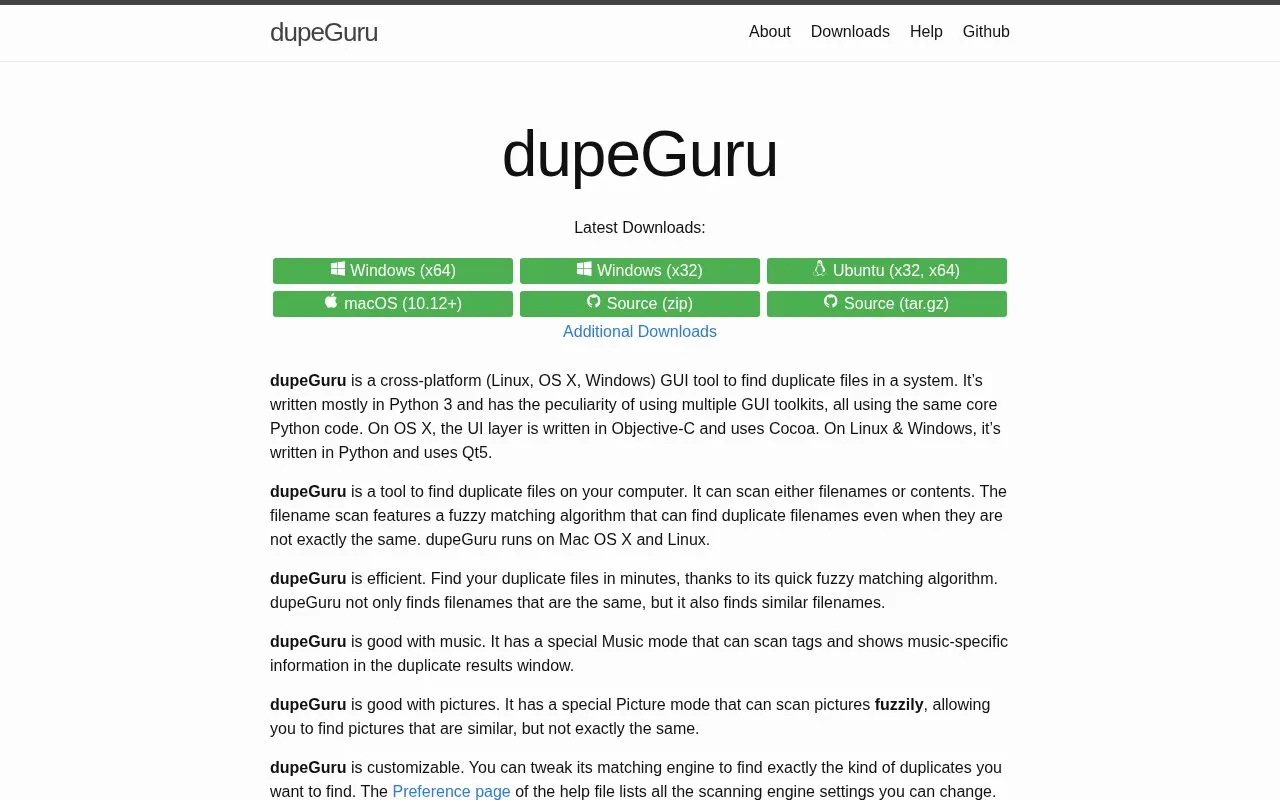 dupeGuru homepage screenshot