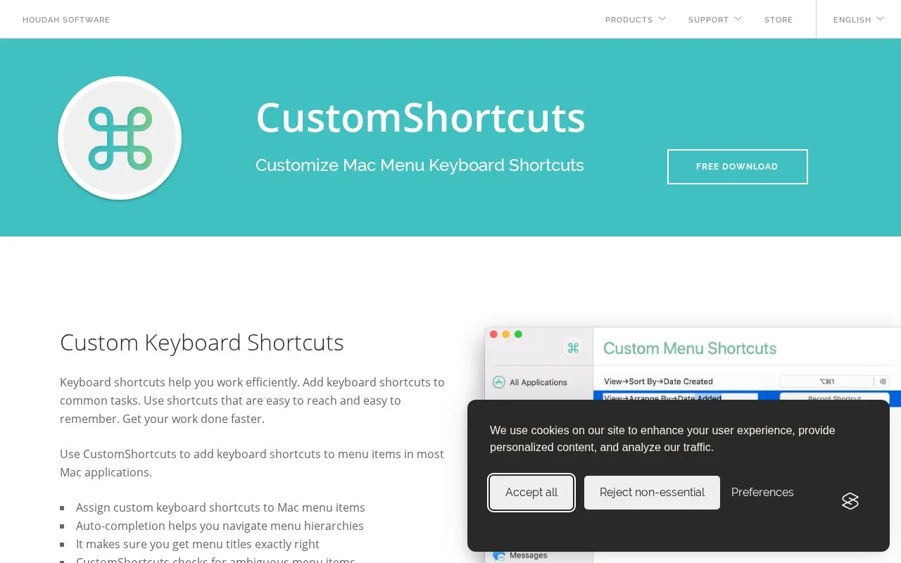 CustomShortcuts homepage screenshot
