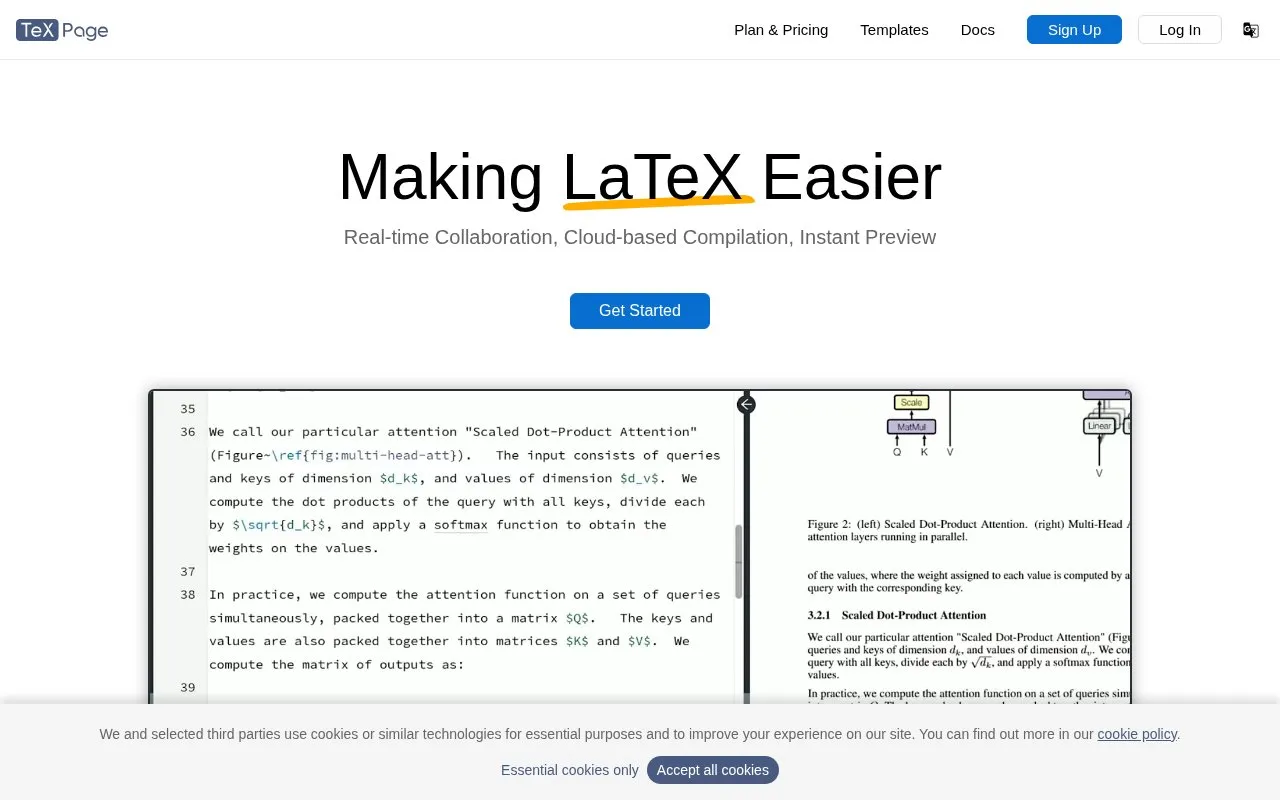 TeXPage homepage screenshot