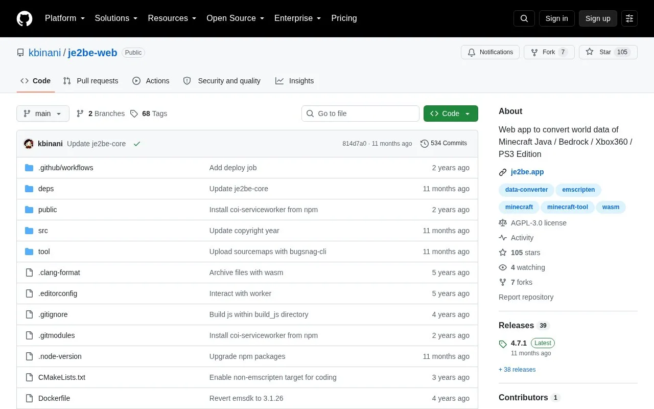 Je2be Web homepage screenshot