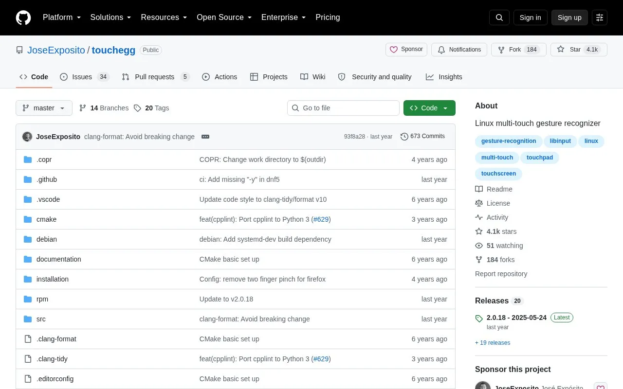 Touchégg homepage screenshot