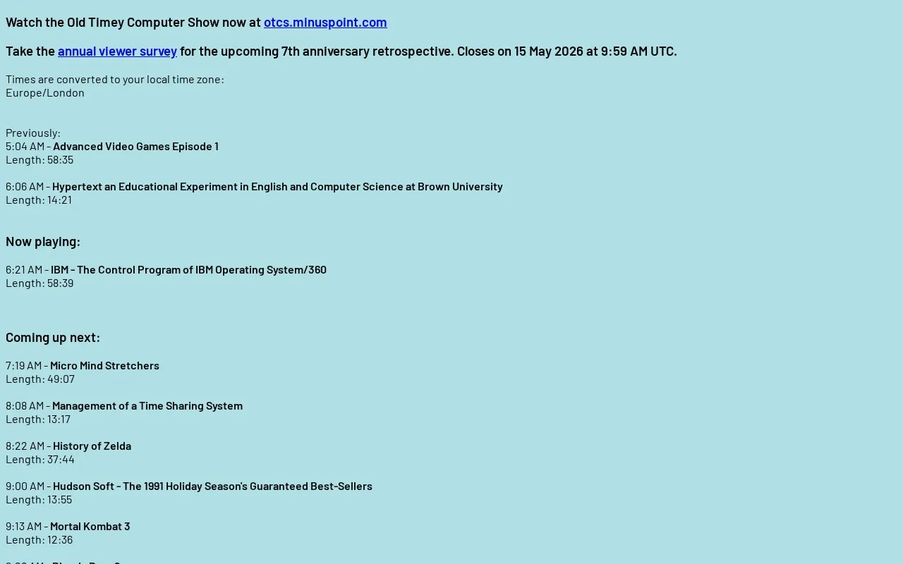 Old Timey Computer Show homepage screenshot