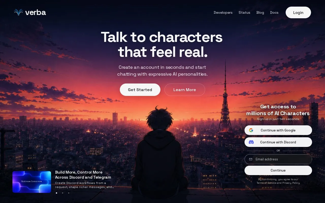 Verba homepage screenshot