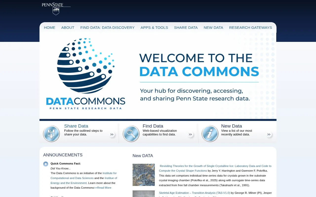 datacommons@psu homepage screenshot