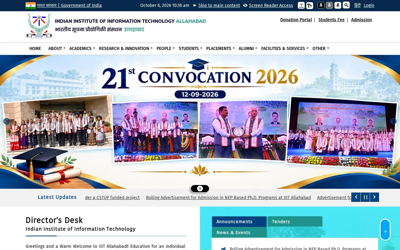 Indian Institute of Information Technology, Allahabad homepage screenshot
