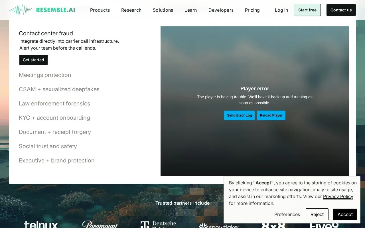 Resemble AI homepage screenshot
