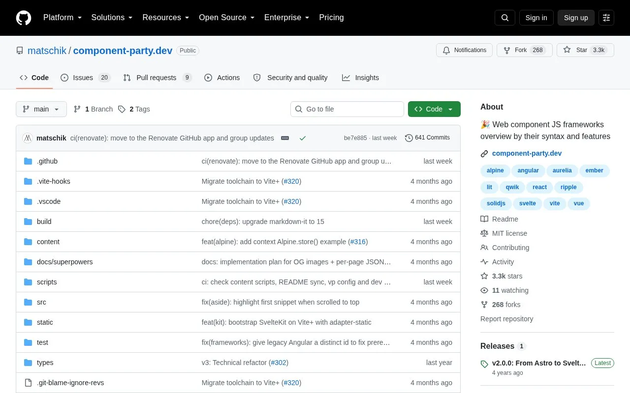 Component Party.dev homepage screenshot