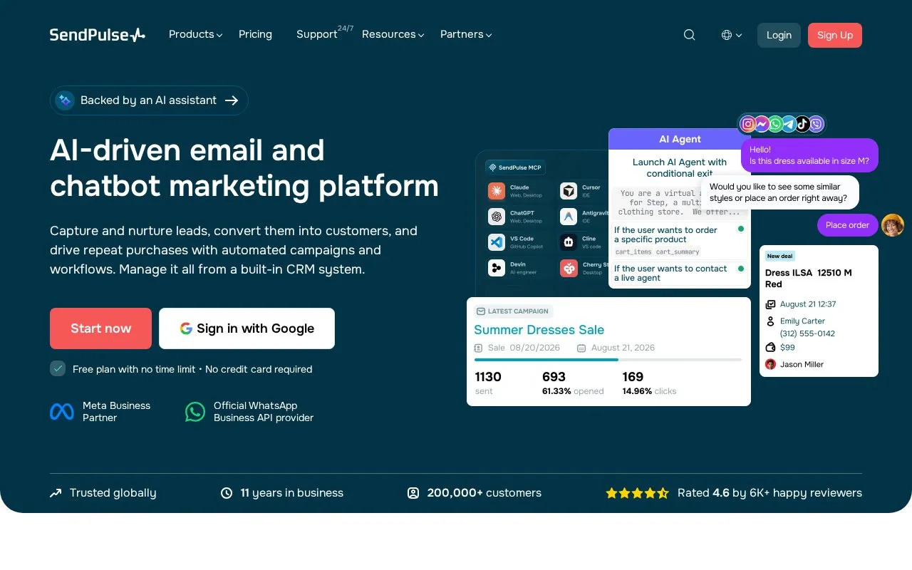 SendPulse homepage screenshot
