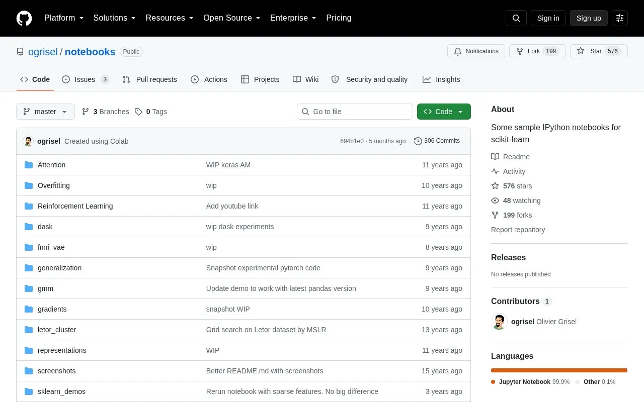 ipython-notebooks homepage screenshot