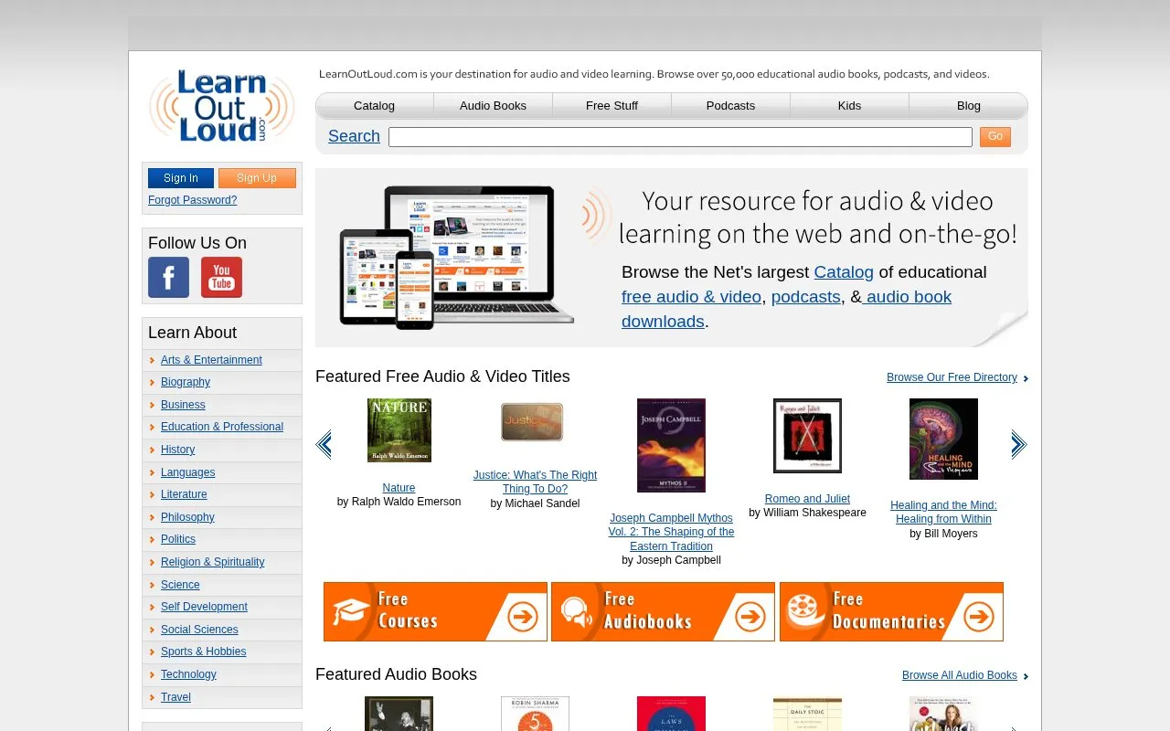 LearnOutLoud homepage screenshot