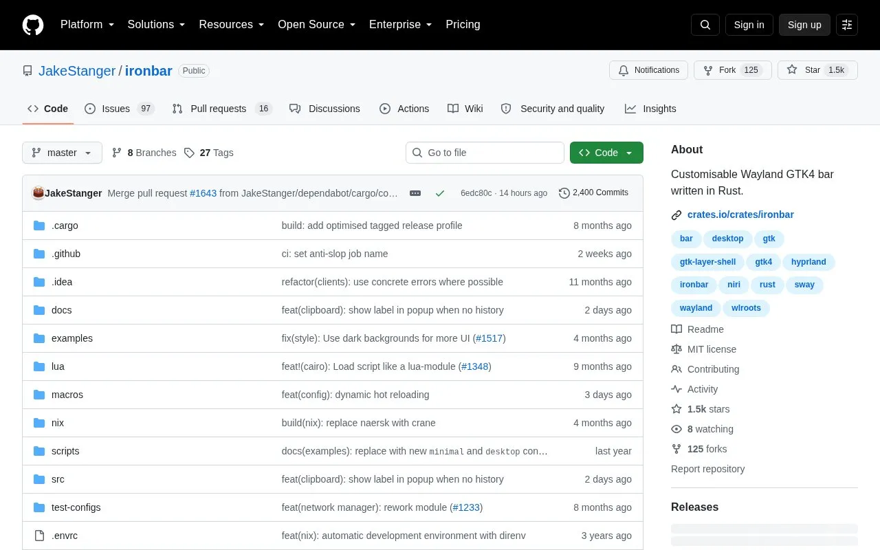 Iron Bar homepage screenshot