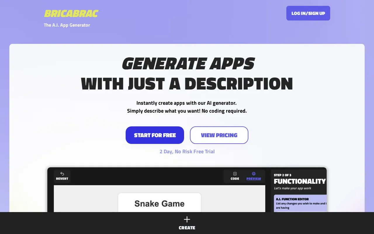 Bricabrac AI homepage screenshot
