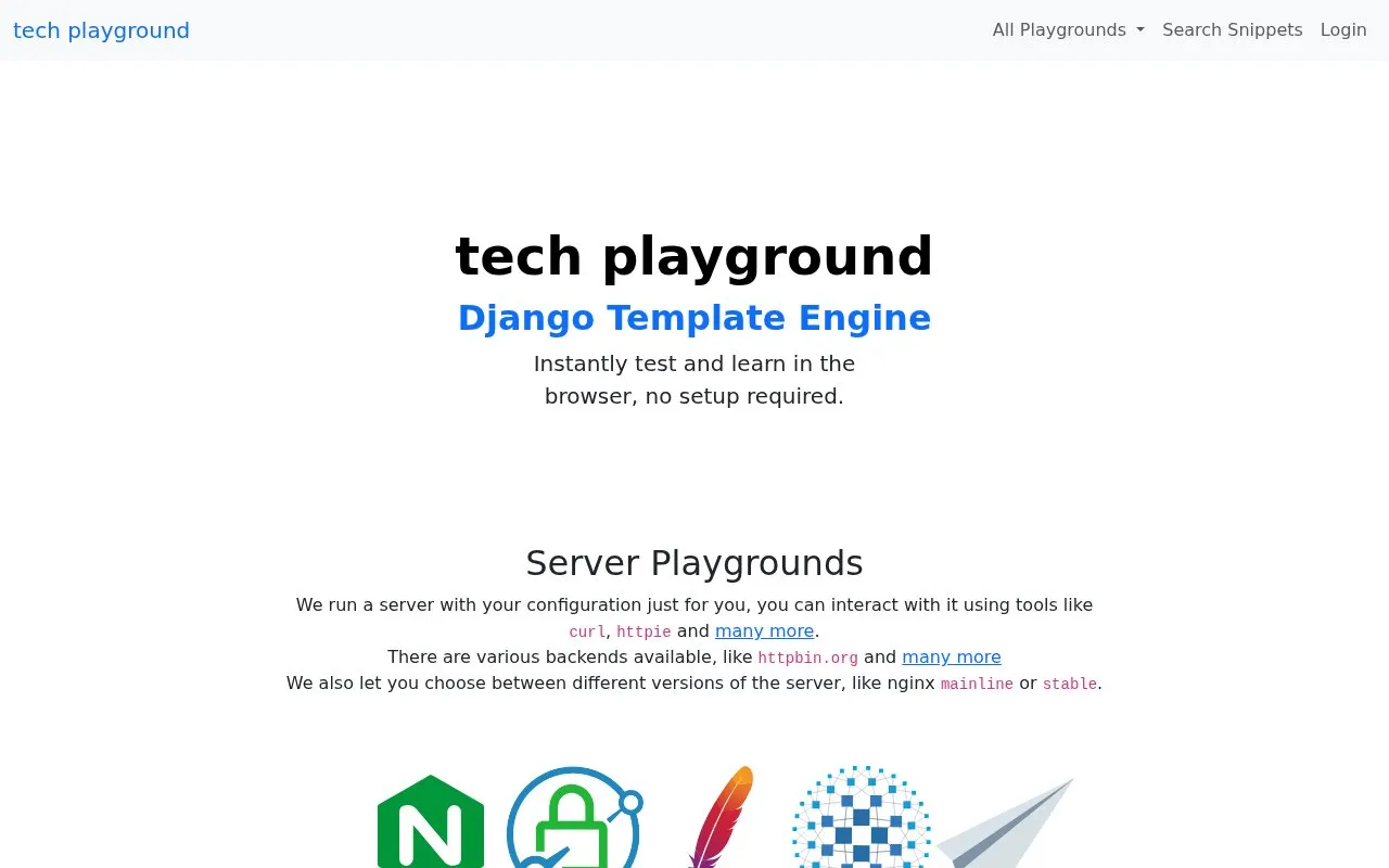 Tech Playground homepage screenshot