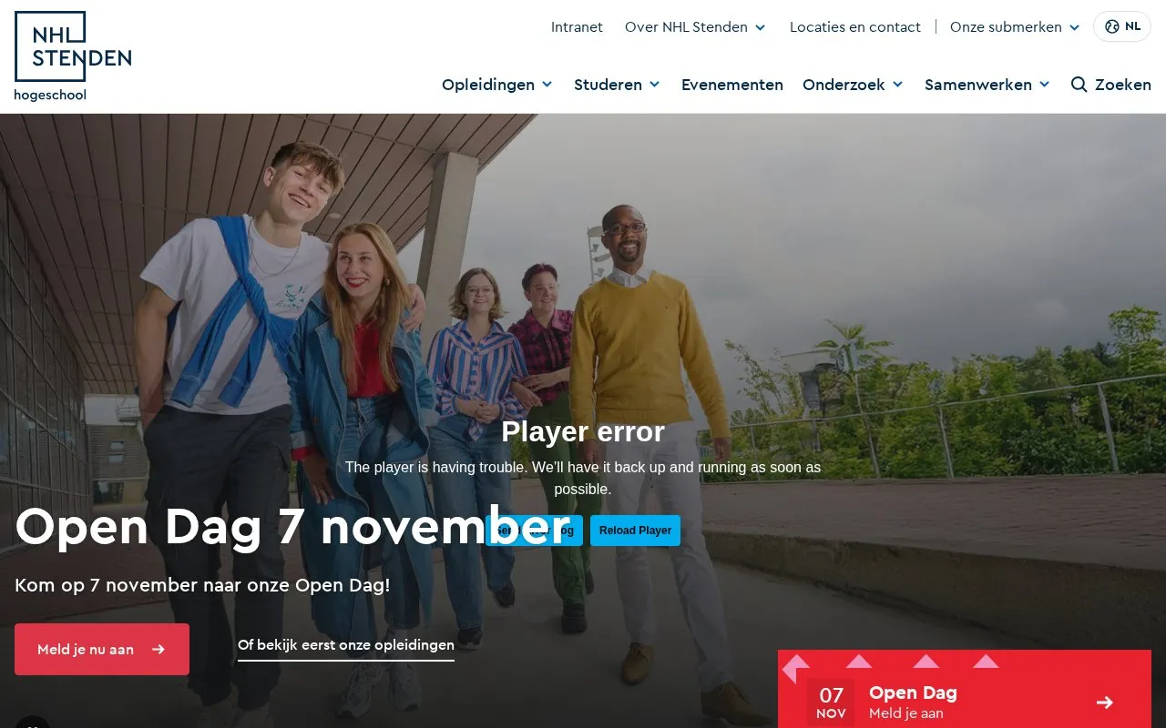 NHL Stenden University of Applied Sciences homepage screenshot