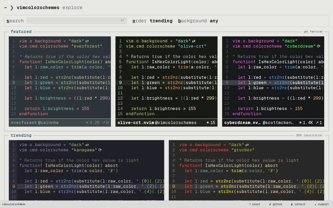 VimColorSchemes homepage screenshot