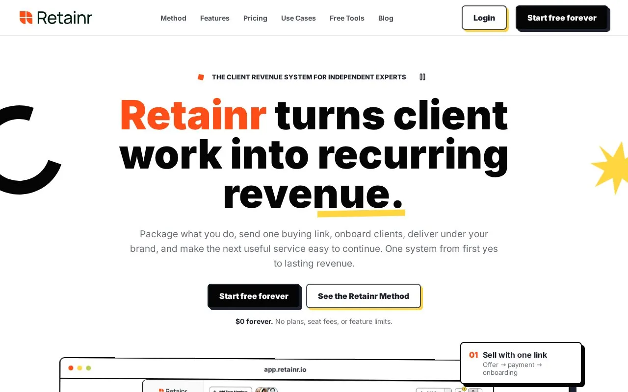 Retainr homepage screenshot