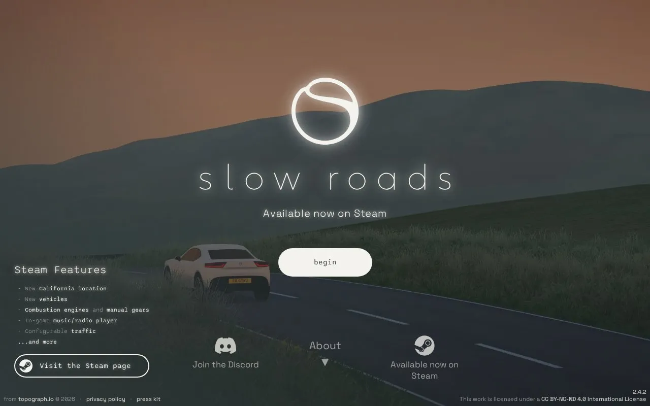 slow roads homepage screenshot