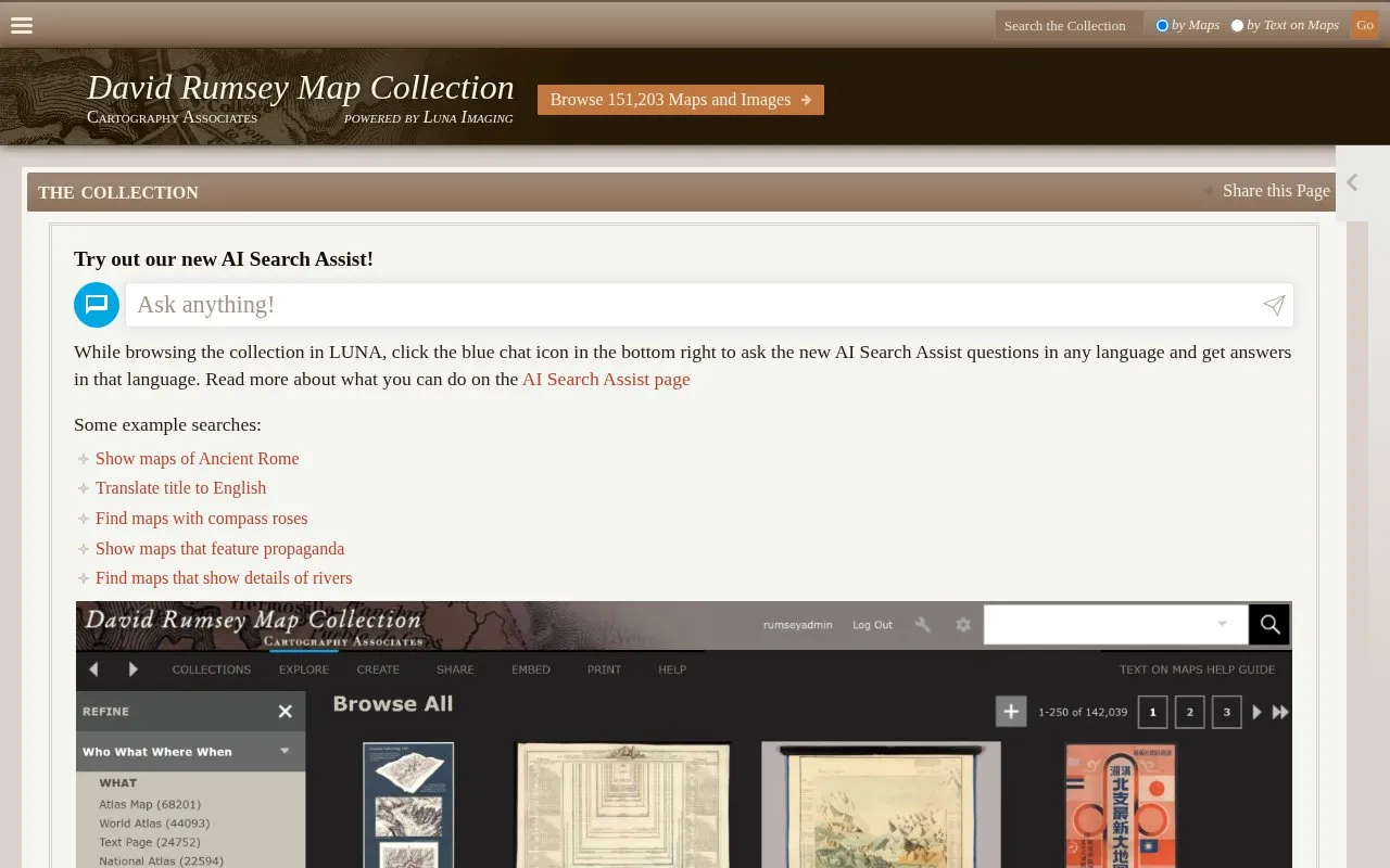 David Rumsey Map Collection homepage screenshot