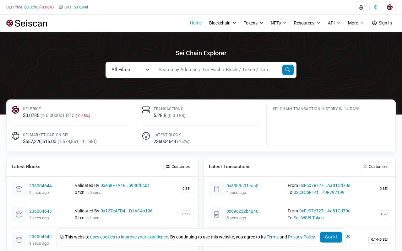 Sei Network — Seiscan homepage screenshot