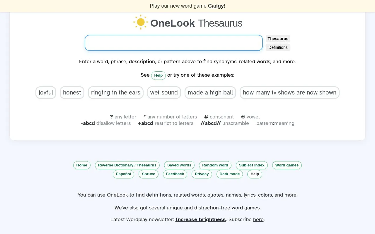 OneLook Reverse homepage screenshot