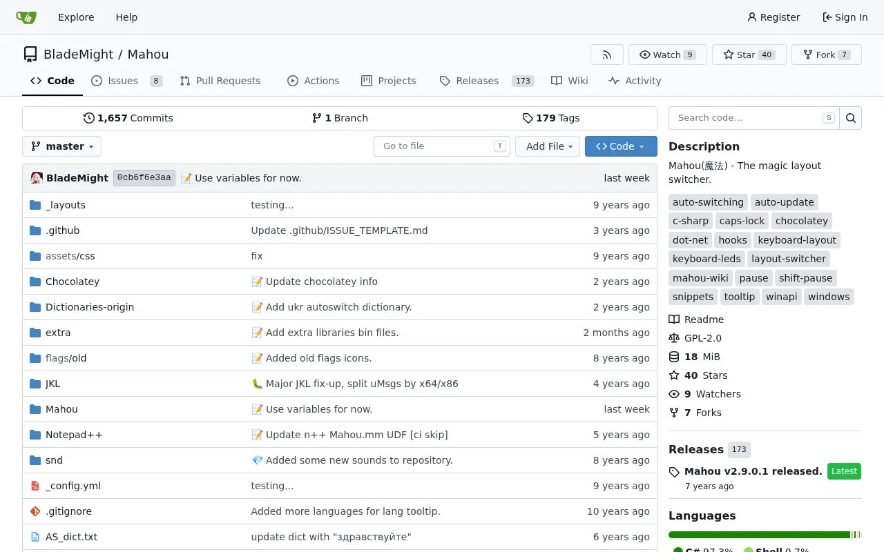 Mahou homepage screenshot