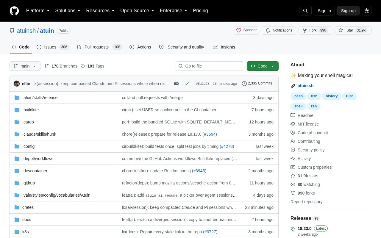 Atuin homepage screenshot
