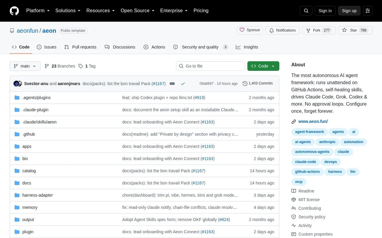 Aeon homepage screenshot