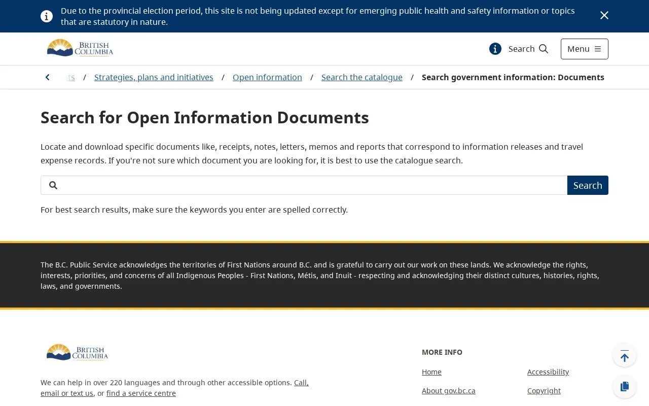 Search for Open Information Documents homepage screenshot