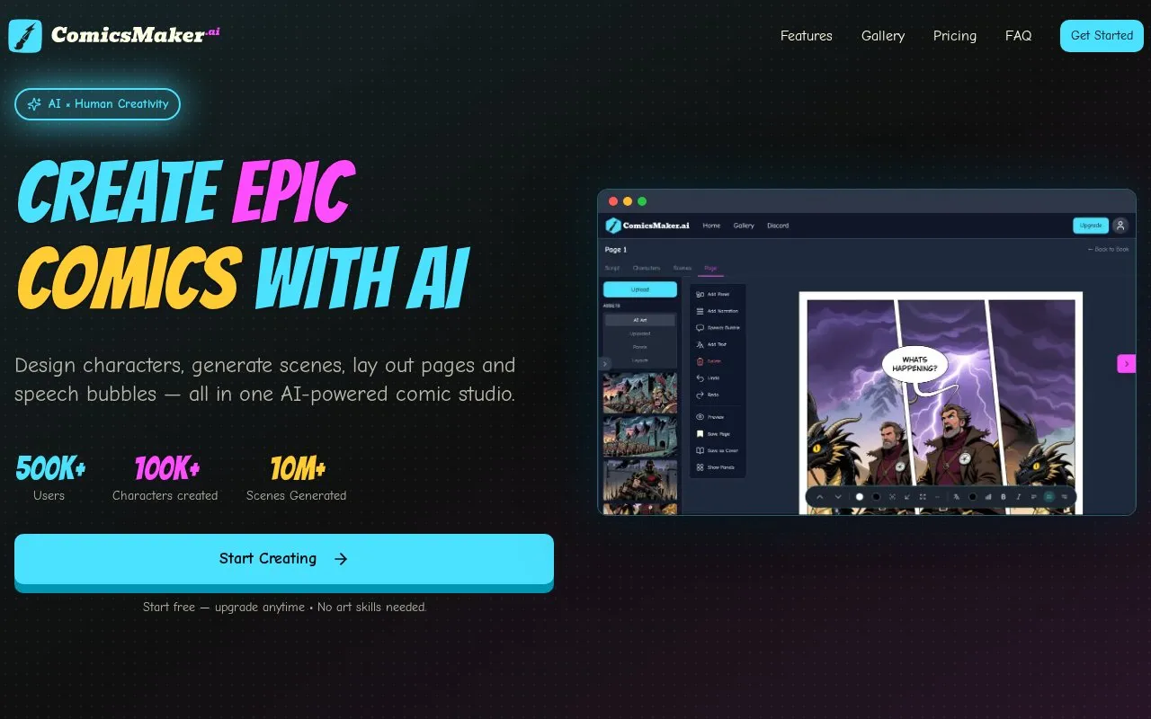 ComicsMaker.ai homepage screenshot